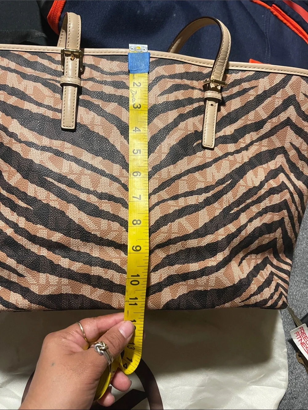 Michael Kors Brown and Tan Zebra-Print Tote with Gold MK Charm
